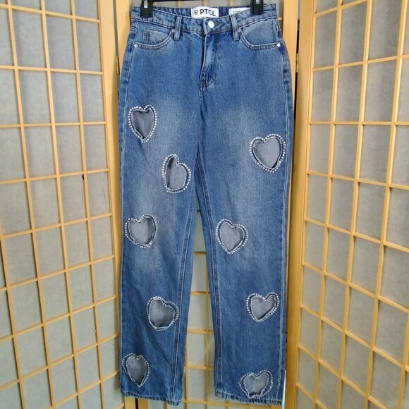 PTCL Denim - PTCL Laser Cut Heart Embellished Jeans Size 25 NWT